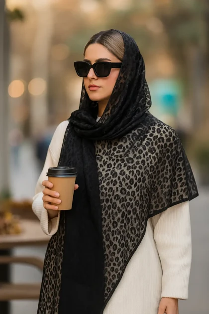 شال توری پلنگی مشکی - انتخابی جسورانه و شیک برای هر موقعیت