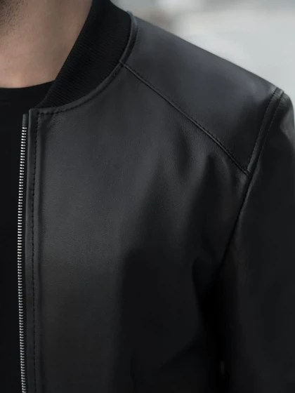 کاپشن چرم طبیعی مشکی j151