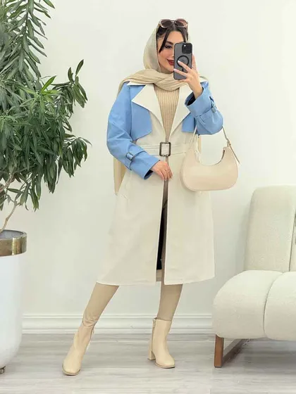 بارانی جین ترکیبی دو جیب
