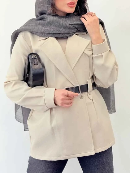 مانتو دو دکمه کمربند دار