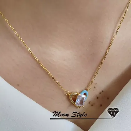 گردنبند دخترونه استیل مدل قلب آبی رنگ گلد ارسال رایگان