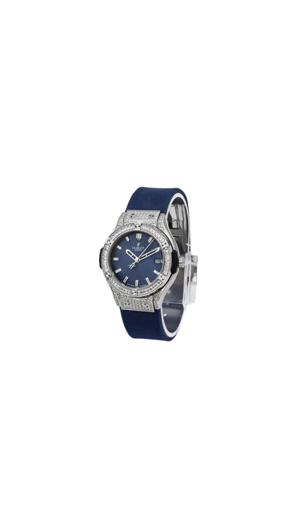 ساعت هابلوت فول نگین زنانه نقره ای بند سرمه ای Hublot Diamonds silver