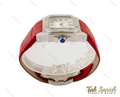 ساعت کارتیر سانتوس فول نگین زنانه قرمز Cartier-4080-L