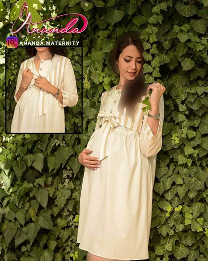 پیراهن بارداری ژیله دار راه راه