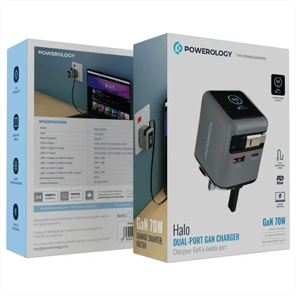 شارژر دیواری 70 واتی پاورولوژی Powerology اصل مدل PWCUQC051 هوشمند