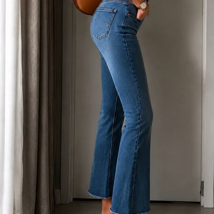 شلوار جین فلر زارا Zara مدل Cropped Flare Medium Blue