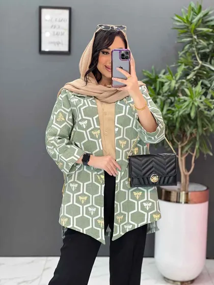 مانتو ژاکارد کتی آستین دوبل