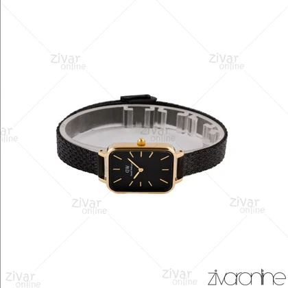 ساعت دنیل ولینگتون زنانه کوادرو قاب طلایی بند حصیری مشکی 105729
