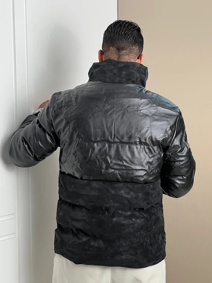 کاپشن مردانه چرم ترکیبی