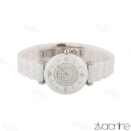 ساعت امپریو آرمانی زنانه سفید صفحه نگین‌دار 105150