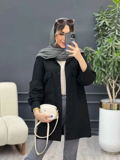 مانتو آستین برش‌دار سر جیب دکمه