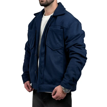 پیراهن مردانه کتی مخمل سرمه ای مدل دو جیب