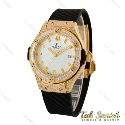 ساعت هابلوت زنانه فول نگین طلایی صفحه سفید Hublot-5130-L