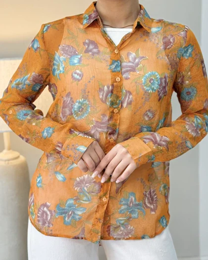 شومیز حریر نارنجی کد 29317