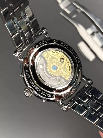 ساعت مچی پتک فیلیپ فول دیت بند سیلور صفحه مشکی Patek Philippe