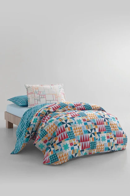 سرویس روتختی یک نفره Yataş مدل Patchwork - آبی