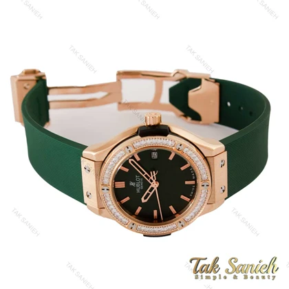 ساعت هابلوت زنانه نگین‌دار سبز رزگلد Hublot-4146-L