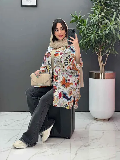 مانتو طرح دار کوک دوزی بغل پاگن