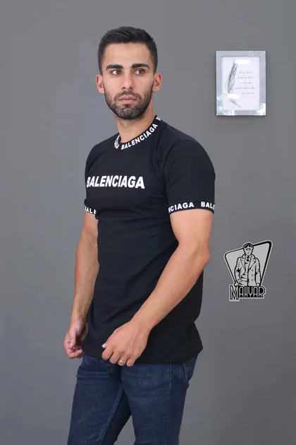 تیشرت مشکی یقه چاپ BALENCIAGA