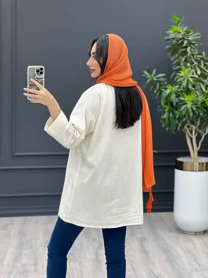 مانتو لینن نچرال گلدوزی