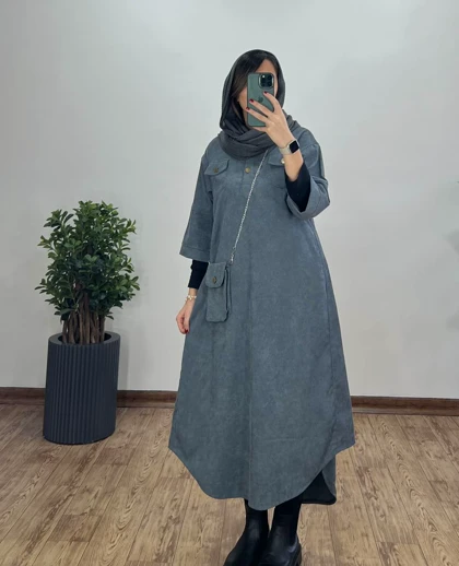 پیراهن مانتویی بلند به همراه کیف