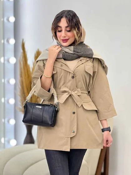 بارانی جیب پاکتی کمر دار