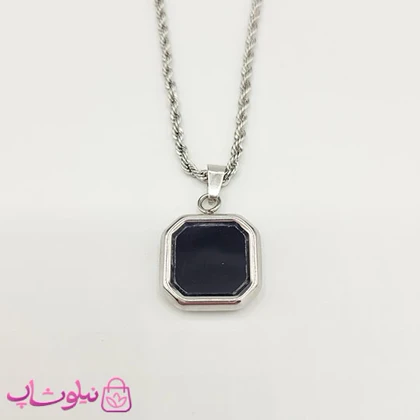 گردنبند سنگ اونیکس مشکی با زنجیر طنابی نقره ای کد 300