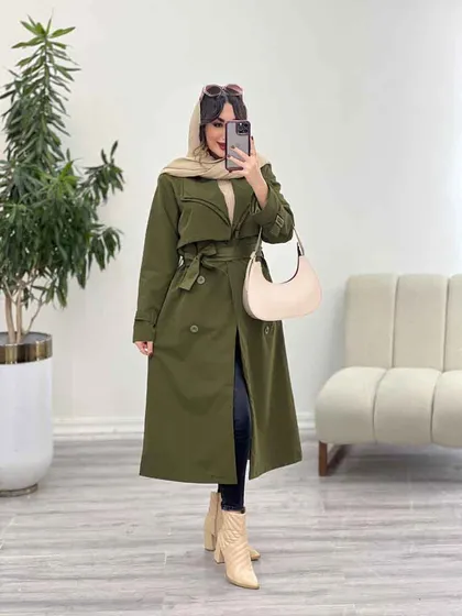 بارانی بلند یقه دوبل ژیله دار