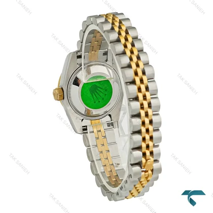ساعت رولکس زنانه دورنگ طلایی صفحه سبز ایندکس یونانی دورنگین اسمال Rolex-7286-L