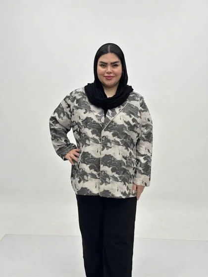 کت ژاکارد مجلسی سایز بزرگ زنانه مدل آستین پاپیون