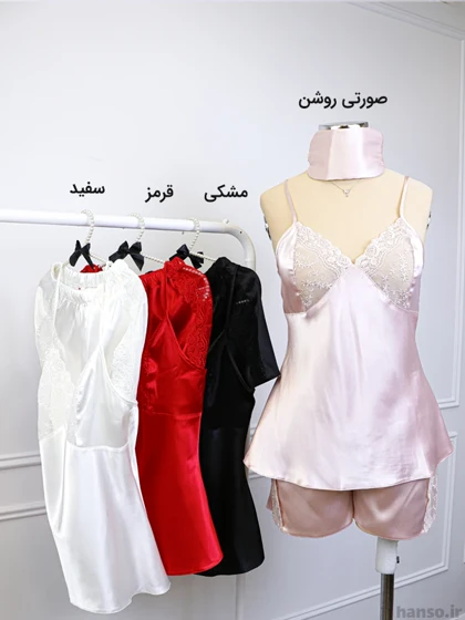 لباس خواب ساتن زنانه سه تکه اما EMA کد 2855