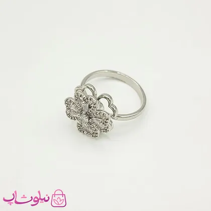 انگشتر دخترانه اسپینری (چرخان) مدل گل نقره ای