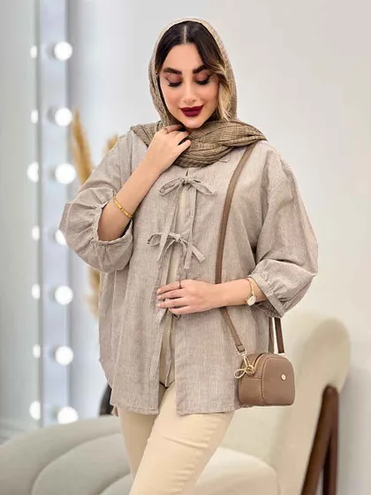 شومیز راه راه جلو بند آستین پیله