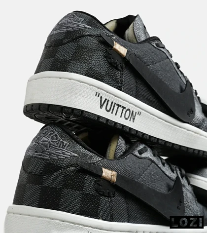 کفش کتانی مردانه و زنانه طوسی مشکی NIKE jordan 1 x LOUIS VUITTON مدل 6931