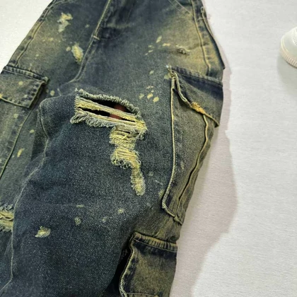 شلوار جین 8جیب بگ زاپ‌دار طرح رنگی دخترانه