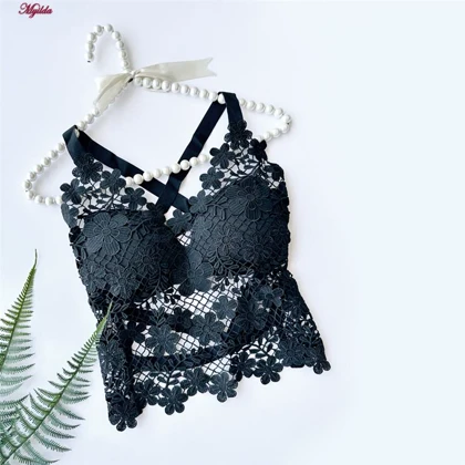 کراپ تاپ زنانه ماییلدا مدل گل‌گلی گیپوری کد 5474-1837