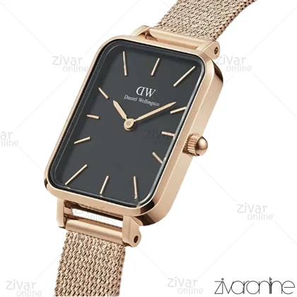 ساعت دنیل ولینگتون زنانه رزگلد صفحه مشکی بند حصیری 103867