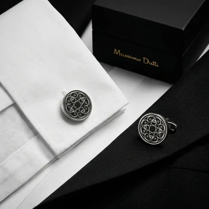 دکمه سردست لاکچری طرح گرد اسلیمی برند Massimo Dutti