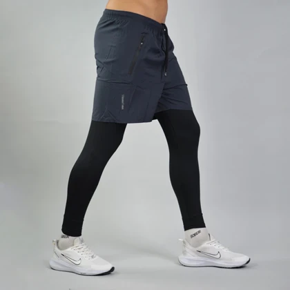 شلوارک و لگ سرهمی ورزشی مردانه مدل PY-3M1432 طوسی تیره