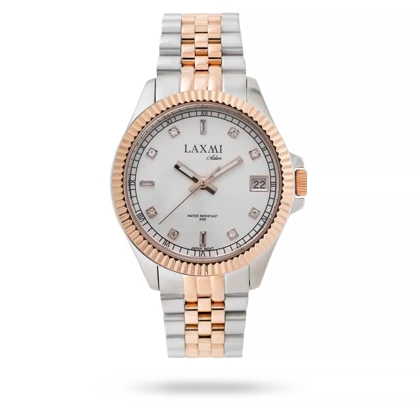 ساعت مچی زنانه لاکسمی بند استیل دو رنگ رزگلد نقره ای کد Laxmi 8506/42