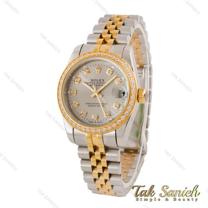ساعت رولکس زنانه دورنگ طلایی دورنگین صفحه طوسی Rolex-4849-L