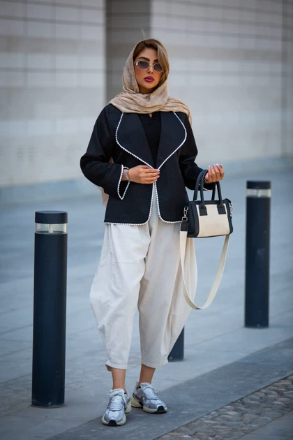 مانتو کتان لمه مروارید دوزی