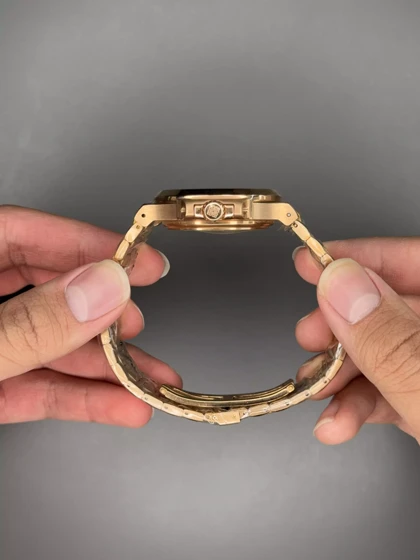 ساعت مچی پتک فیلیپ اتوماتیک بند فلزی رزگلد صفحه سرمه ای Patek Philippe Nautilus