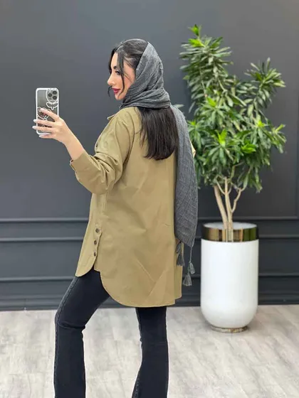 مانتو لینن جیب نما بغل سه دکمه