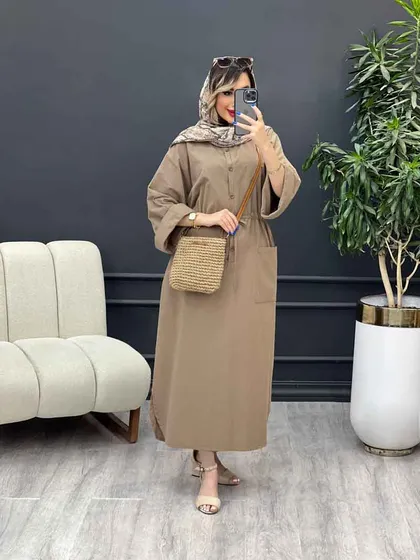 پیراهن بلند کمر گت تک جیب