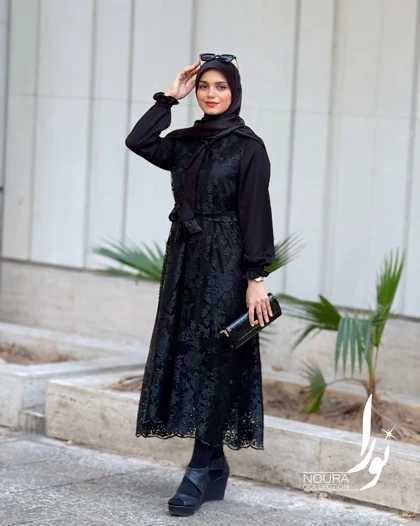 پیراهن مبینا (مشکی و نسکافه ای)