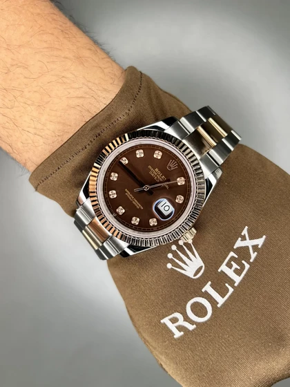 ساعت مچی رولکس دیت جاست سوئیسی بند اویستر صفحه چاکلت ایندکس نگین Rolex Datejust