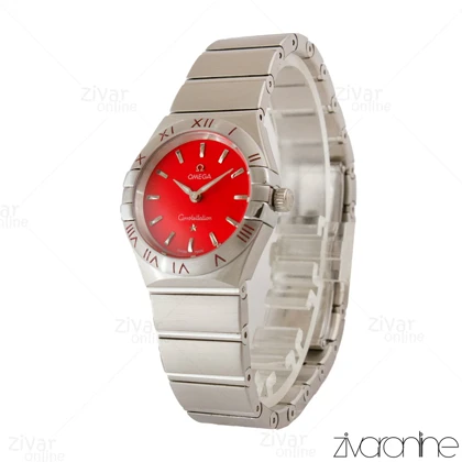 ساعت امگا کانسلیشن زنانه نقره ای ایندکس خطی صفحه قرمز 105229