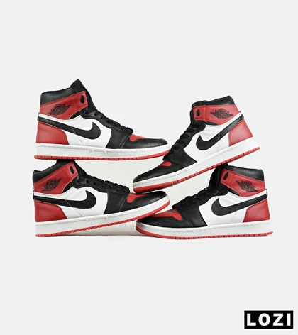 کفش کتانی مردانه و زنانه ساق‌دار مشکی قرمز سفید NIKE jordan 1