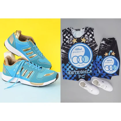 پکیج کفش ورزشی مردانه آبی مدل ZX7000ست رکابی شلوارک استقلال مردانه مدل Pedram